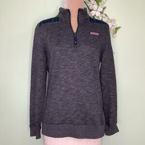Vineyard Vines Shep Pullover Plaid Yoke 1/4 Zip Knit Sweatshirt Charcoal Gray